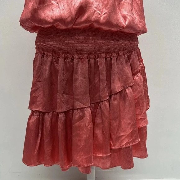 Ramy Brook Lea Dress Mini Halter Smocked Tiered Ruffled Rose Pink Size M Medium - Picture 6 of 12